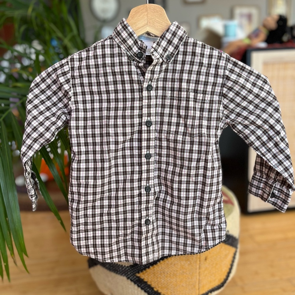 Janie and Jack Kids Plaid Button-Up Shirt - Brown & White